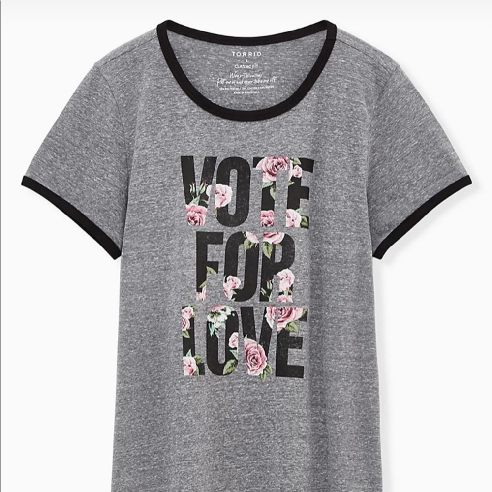 Nwt Torrid Vote For Love Grey Ringer Tee Tshirt 2